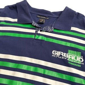 Marithe Francois Girbaud Vintage Polo Shirt Mens XXXL Navy Green Striped Graphic